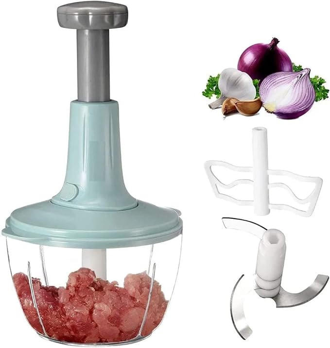 Manual Hand Push Chopper | Multi-functional Vegetable Meat Grinder, Grater, Chopper - 1.5 Liter