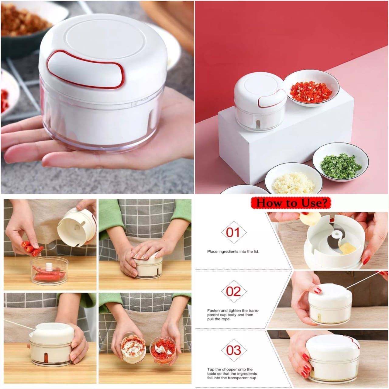 MINI FOOD CHOPPER Powerful Meat Grinder Hand-power Food Chopper Mincer Mixer Blender Chop Meat Fruit Vegetable Nuts Shredder