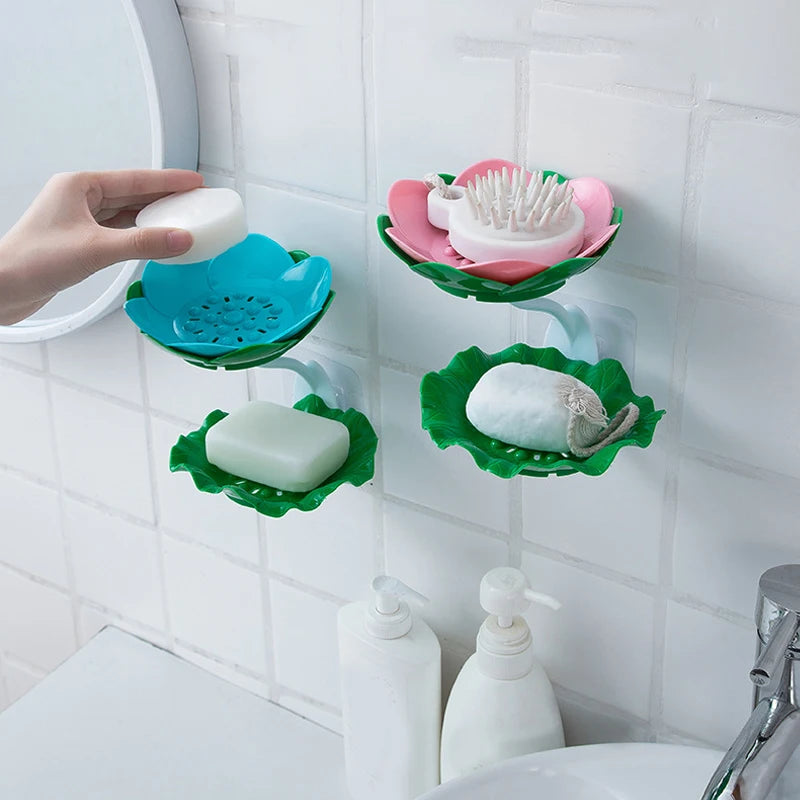 Double Wall Hanging Drain Soap Box Multifunctional Lotus Flower Shaped