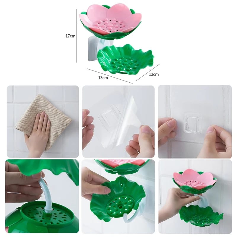Double Wall Hanging Drain Soap Box Multifunctional Lotus Flower Shaped