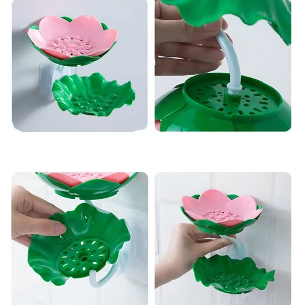 Double Wall Hanging Drain Soap Box Multifunctional Lotus Flower Shaped