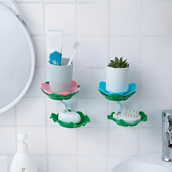 Double Wall Hanging Drain Soap Box Multifunctional Lotus Flower Shaped