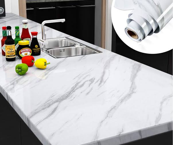 white Marble Sheet Marble Sheet for Kitchen - Anti Oil and Heat Resistant Wallpaper White Marble Sheet - 2 Meter