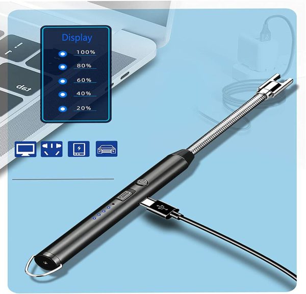 Arc Lighter With Usb Charging Cable | Flameless Windproof | LED Battery Display | Safety Switch | Rotate 360 Degrees