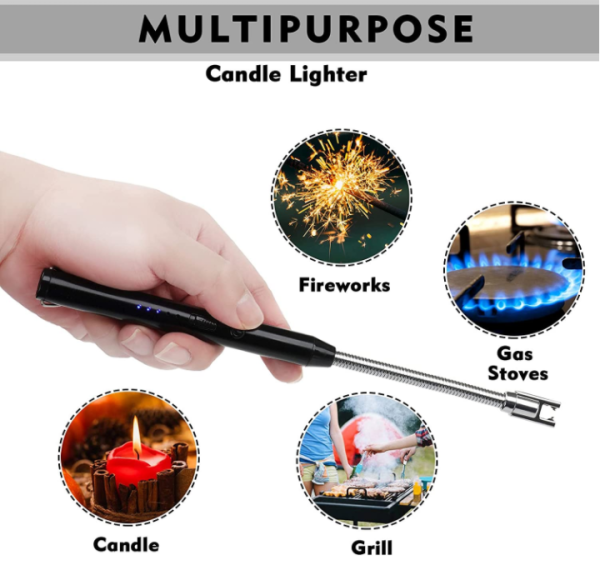 Arc Lighter With Usb Charging Cable | Flameless Windproof | LED Battery Display | Safety Switch | Rotate 360 Degrees