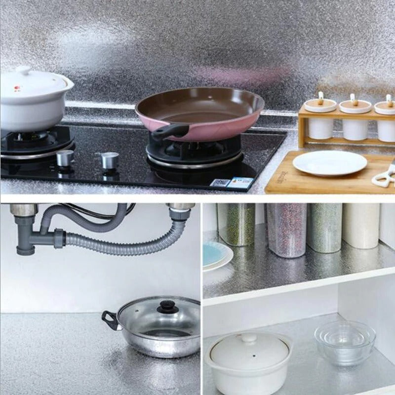 Self-Adhesive Kitchen Oil-Proof Sticker Roll | Waterproof Aluminium Foil Sheet | 1 Sheet Roll Size 2 Meter