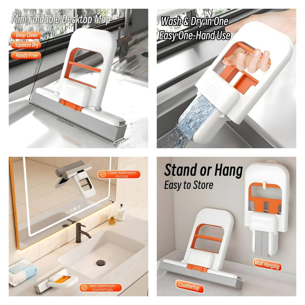 Foldable Mini Mop | Portable Desktop Wet & Dry Cleaning Mop