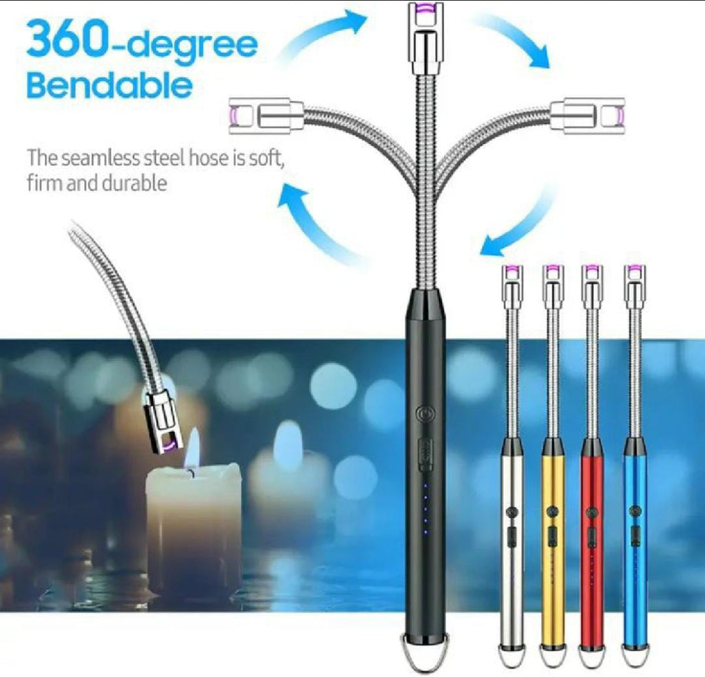 Arc Lighter With Usb Charging Cable | Flameless Windproof | LED Battery Display | Safety Switch | Rotate 360 Degrees